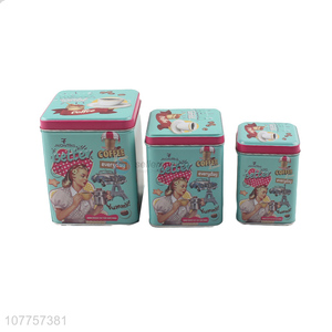 Good Quality 3 Pieces Rectangle Tin Can Storage Box Set