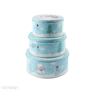 Custom Printed 3 Pieces Round Tin Can Food Candy Storage Box