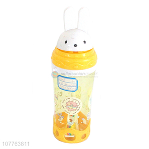 Best selling cartoon rabbit kids water bottle with straw and shoulder strap