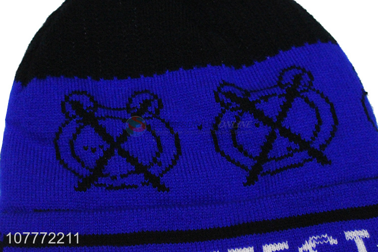 Fashion style blue winter knitted hat warm outdoor sports cap for men