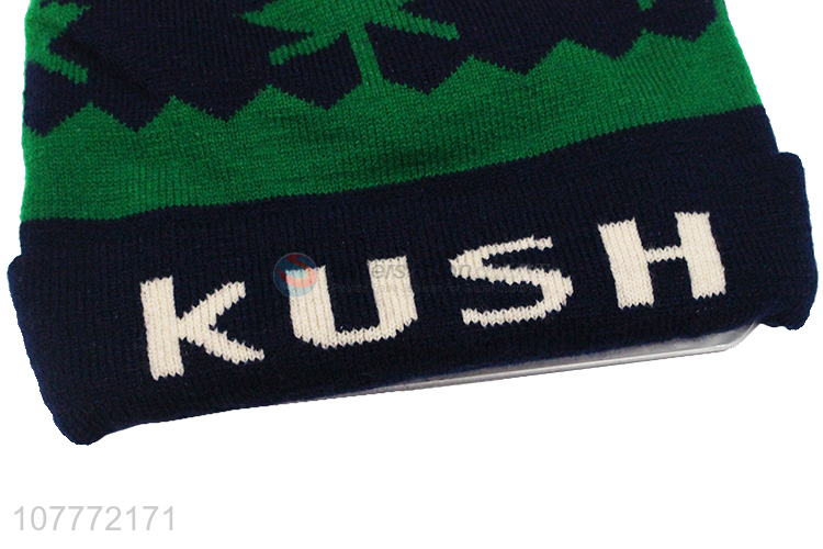 Creative green outdoor leisure knitted hat warm woolen hat