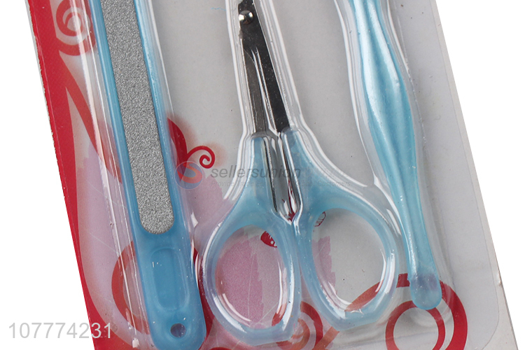 High quality 3 pieces beauty manicure set cuticle pusher nail file set