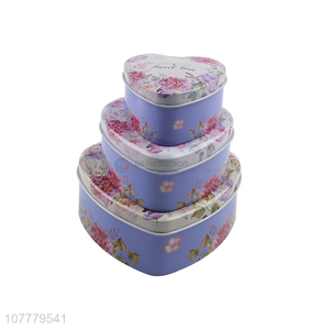 Hot Sale 3 Pieces Color Printing Heart Shape Tin Can Box Gift Case Set