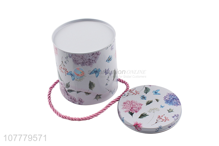 Popular Fashion Printing Tin Can Storag Jar With Portable Rope