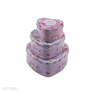 Fashion Design 3 Pieces Heart Shape Tin Can Gift Box Case Set