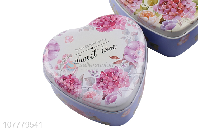 Hot Sale 3 Pieces Color Printing Heart Shape Tin Can Box Gift Case Set