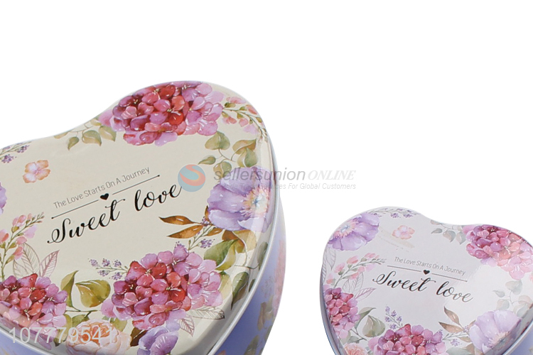 Hot Sale 3 Pieces Color Printing Heart Shape Tin Can Box Gift Case Set