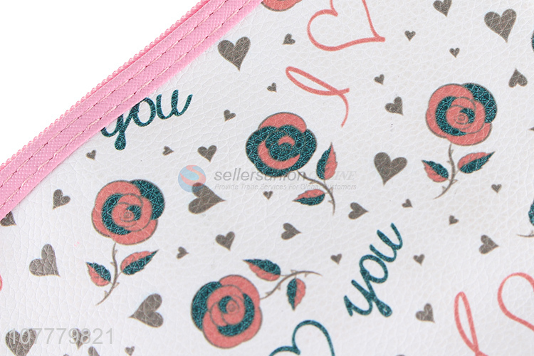 Low price rose pattern pvc cosmetic pouch toiletry wash bag