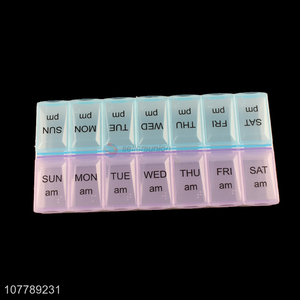 Factory supply 14 compartments medicine box 7-day plastic vitamin case