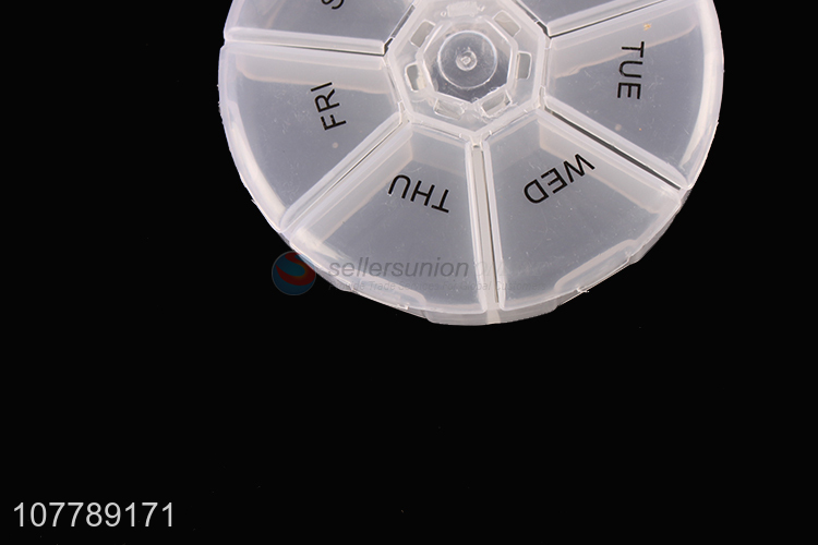 Hot sale portable plastic 7 days round pill organizer box for travel