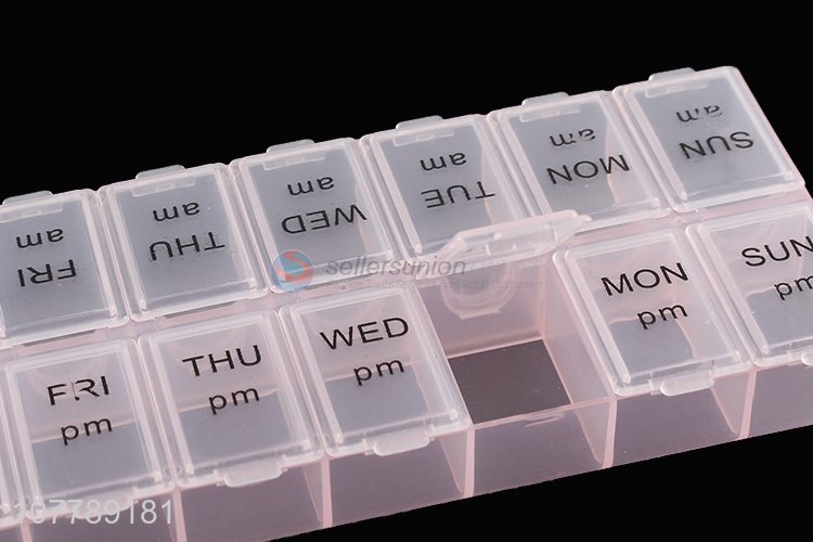 Good quality 14 compartments pill organizer box 7-day plastic pill case