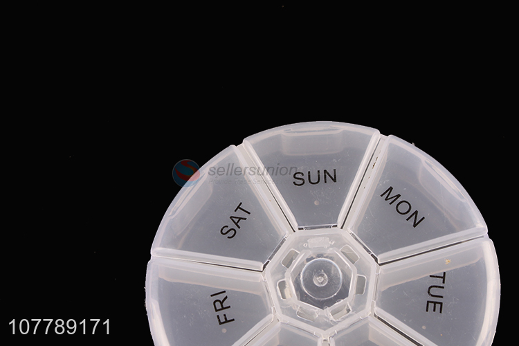 Hot sale portable plastic 7 days round pill organizer box for travel