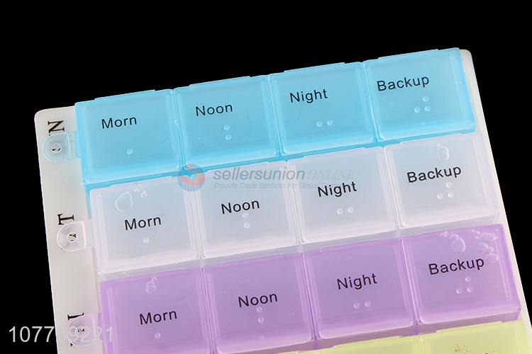 Wholesale colorful 28 compartments pill box 7 days vitamin case for tavel