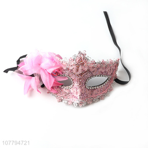 Popular design ladies costume party lace mask with feather & flower