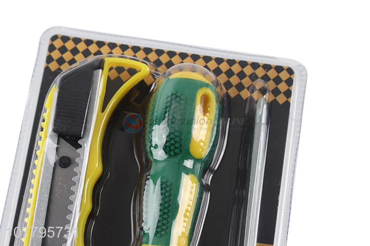Wholesale combination hand tools measuring tape snap-off knife screwdriver set