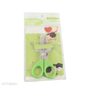 Top sale green safety children scissors with cover