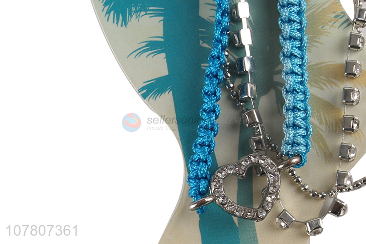 Wholesale blue double layer handmade ladies anklet