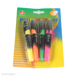 Factory wholesale 4 pieces bright color plastic highlighter pens