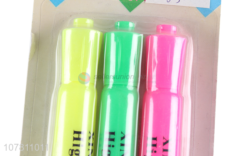 Good quality 3 pieces student highlighters fluorescent pens