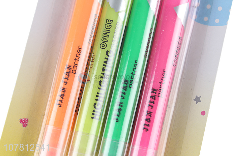 New Arrival 4 Pieces Fluorescent Pen Colored Highlighter Pen Set