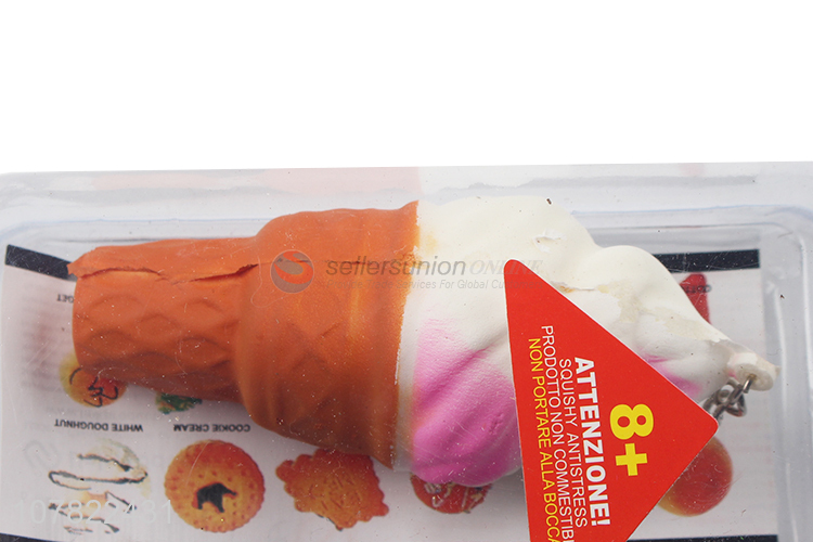 China factory pu foam ice cream  squeeze toy with keyring