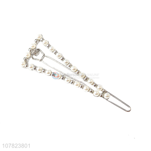High quality ladies metal pearl hairpin triangle hollow hairpin