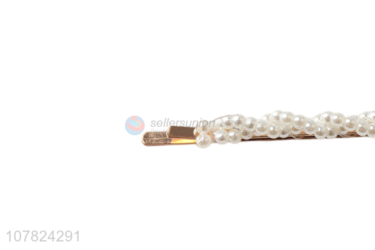 Simple versatile pearl hairpin metal one-word hairpin for ladies