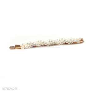 Simple versatile pearl hairpin metal one-word hairpin for ladies