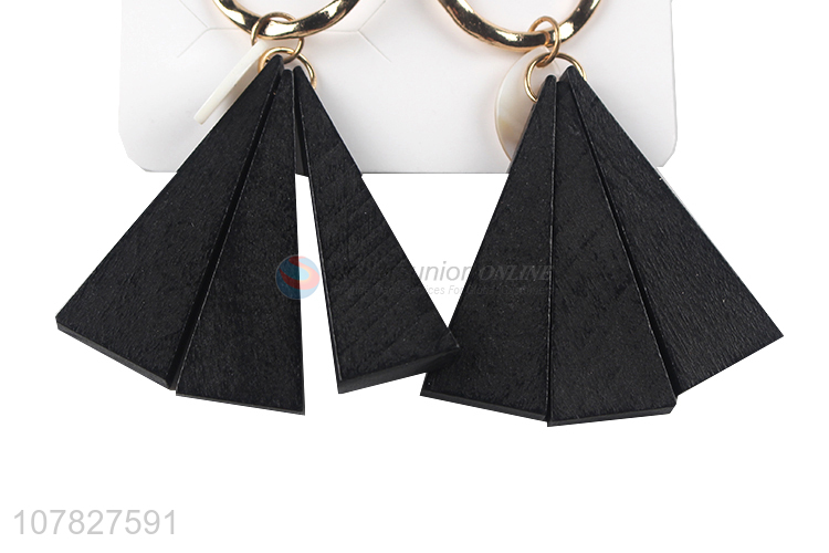 Fashion Wooden Triangular Pendant Earrings Ladies Stud Earring