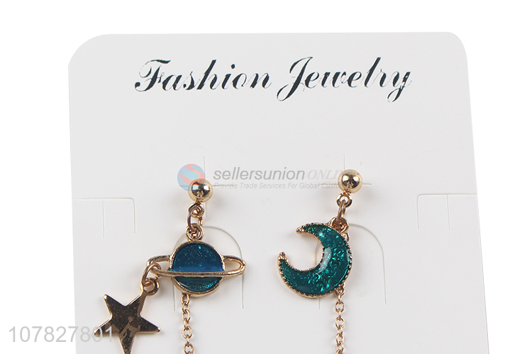 Custom Star Moon Long Chain Pendant Earrings For Ladies