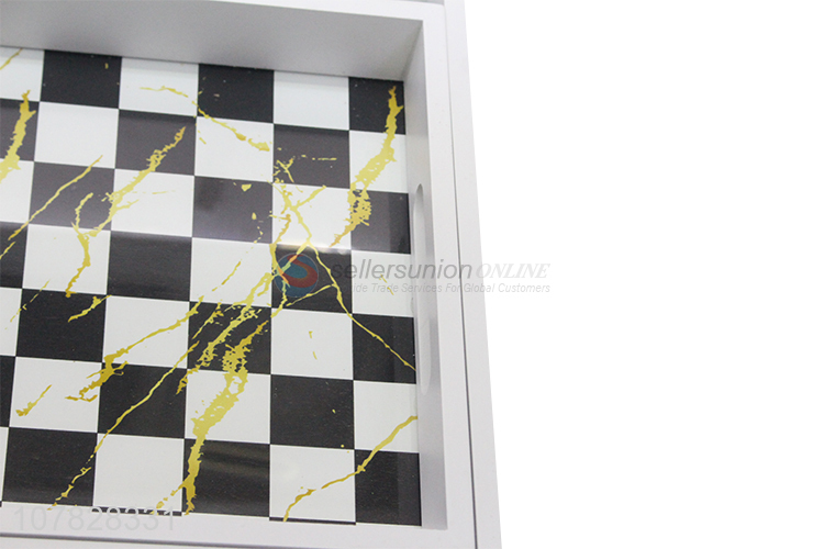Latest product rectangular chessboard glass serving tray table tray