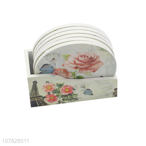 New product flower pattern mdf <em>cup</em> holder wooden <em>insulation</em> pad