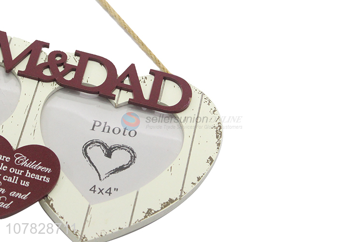 Hot sale double-hearted wooden combination photo frame for mum and dad