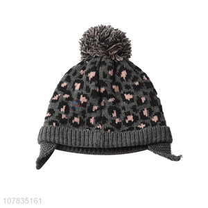 Hot product children lepoard jacquard knitted beanie winter <em>earmuff</em> hat