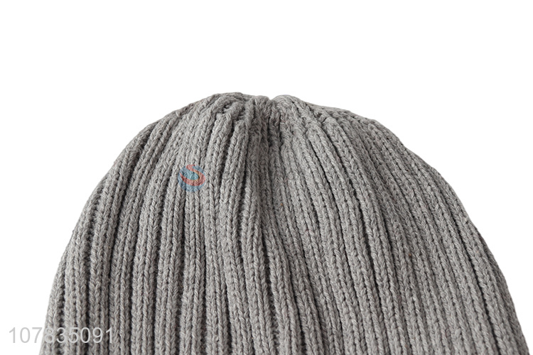 Most popular polyester knitted beanie men winter knitting beanie cap