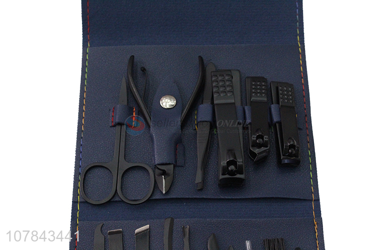Custom logo black carbon steel nail clipper set manicure kit