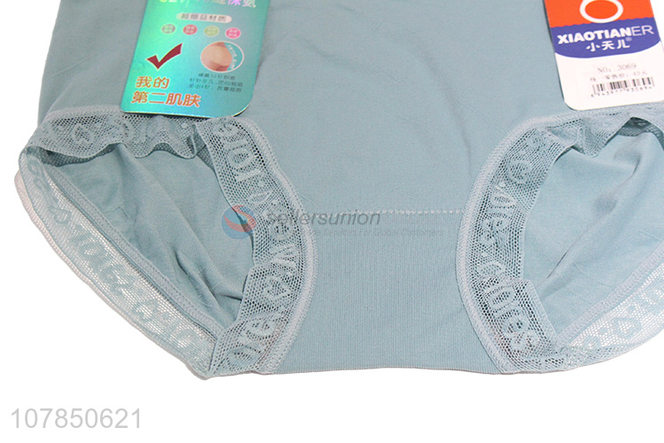 China wholesale blue cotton panties with lace trim for women