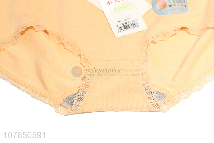 Good price yellow lace trim cotton seamless panties