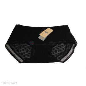 Simple design black lace trim jacquard panties for ladies