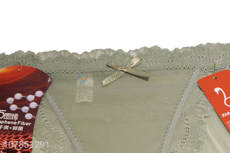 Low price green breathable lace bow ladies panties
