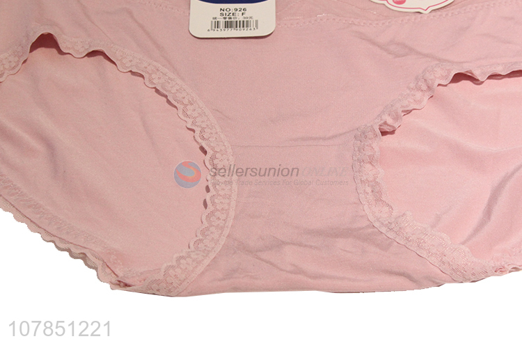 Low price wholesale pink breathable panties for women with lace