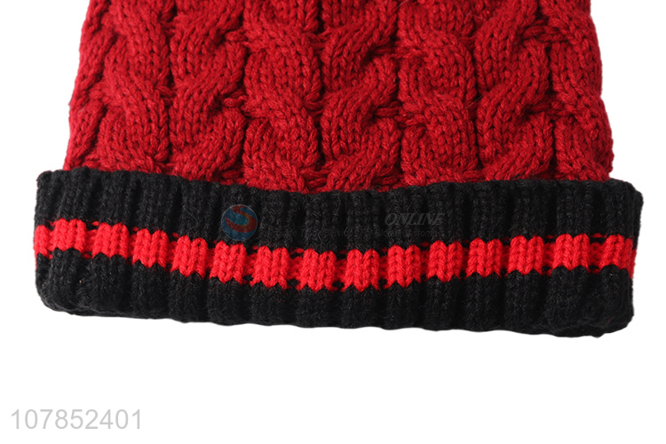 China wholesale women winter knitting hats female fleece lined beanies