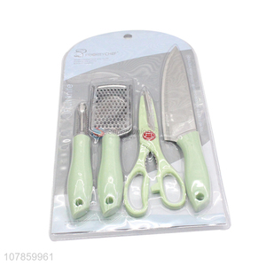 Yiwu wholesale green stainless steel kitchen knives five-piece set