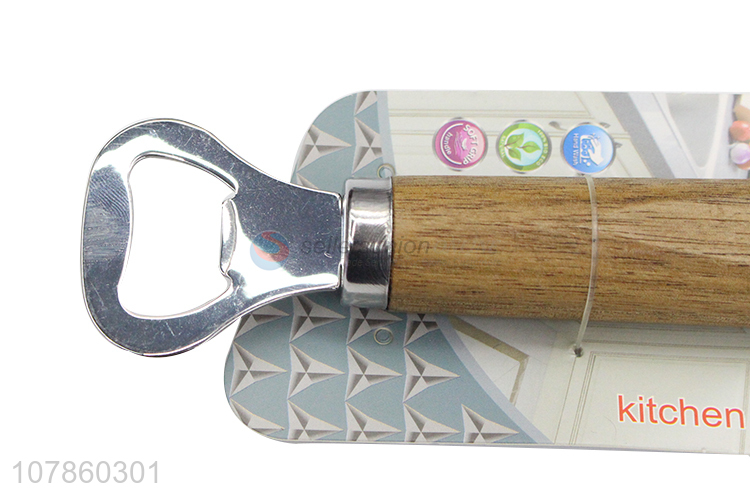 Hot sale stainless steel portable bottle opener with wooden handle