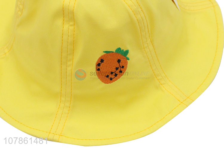 Low price yellow fruit embroidery children fisherman hat