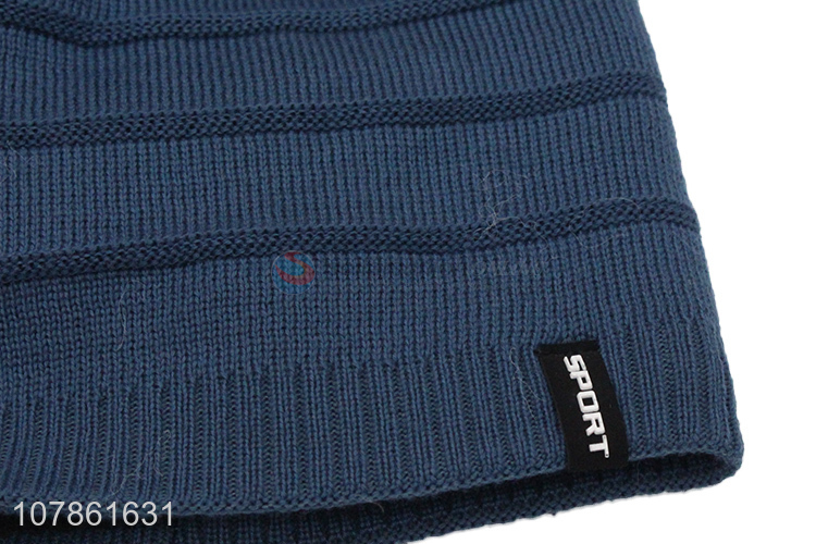 Factory supply dark blue acrylic knitted hat beanie cap