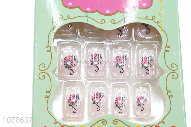 Good Sale Flower Pattern Fake Nail Tips False Nails For Kids