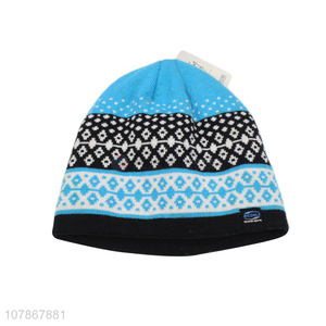 China export printed warm knitted hat sports melon leather cap