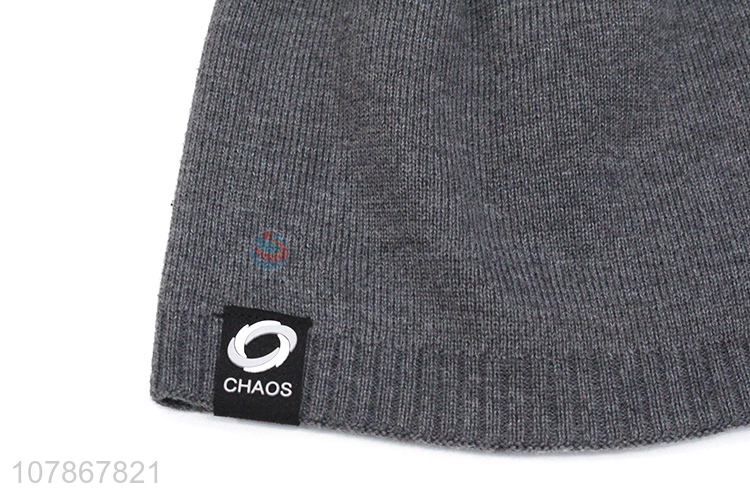 Wholesale grey plus velvet thick sports ear protection knitted hat