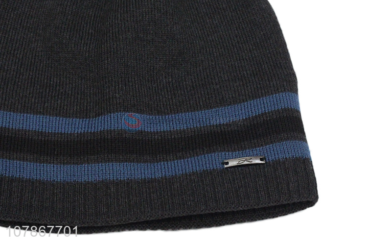 Factory direct sale black knitted hat for men winter ear protection hat